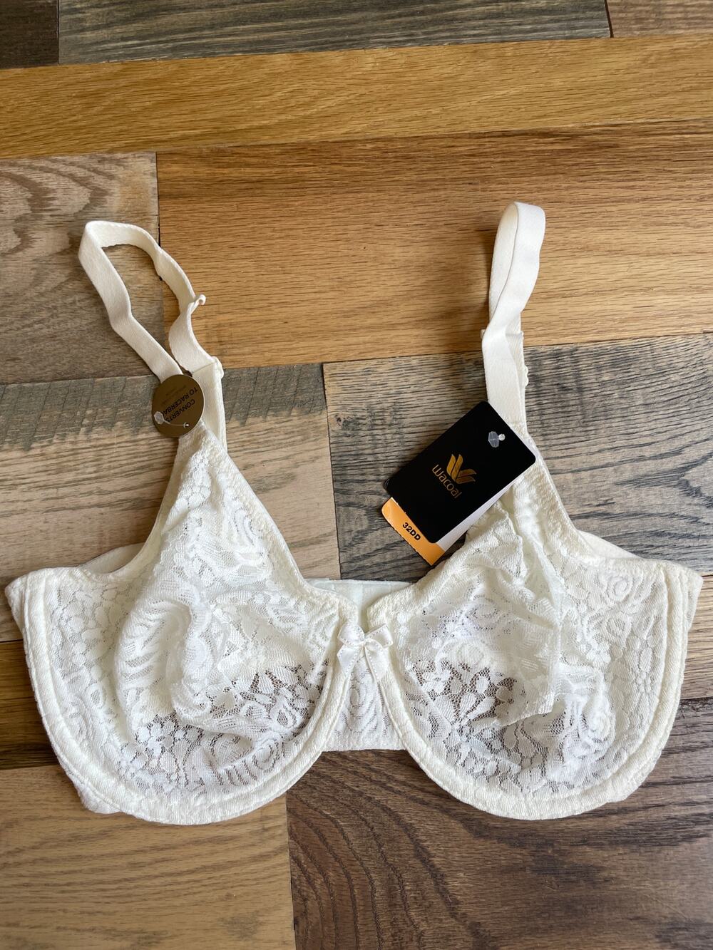 Wacoal Halo Lace Underwire Bra 32DD Ivory 851205 NWT Convertible